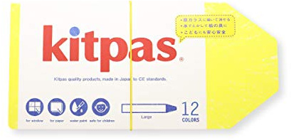 Kitpas Crayon Large 12 Colours - Bright, Bold Crayons for Almost any Surface including Paper, Glass and Mirrors, Blue/Green/Red/White/Yellow