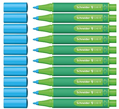 Schneider Link-It Fasermaler (Filzstifte mit 1,0 mm Strichstärke, einfach zusammenstecken und beliebig kombinieren) 10 Stück, Hellblau