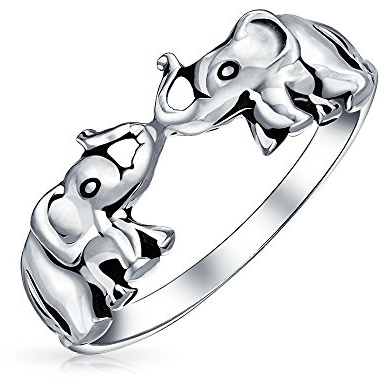 Bling Jewelry Personalisierter Fingerring mit Elefantenmotiv und erhöhtem Stamm für Teenager, poliert, 925er Sterlingsilber, verstellbar und personalisierbar