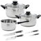 San Ignacio 5PCS Set de batería de Cocina 5 Piezas con Tapas de Vidrio y Juego de Cuchillos Profesionales, Metal, Negro/Plateado, 5 cuerpos + 4 cuchillos