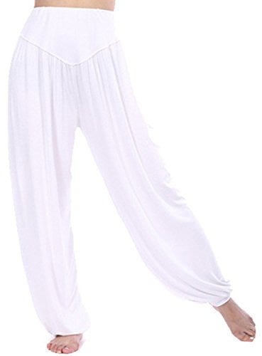 MEISHINE® Damen Modal Elastisch Haremshose Pluderhose Pumphose Ideal für Sport Yoga Tanz Jogging Dance (Size XXXL, Weiß)