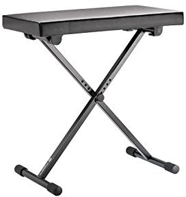 K&M 14065 Keyboardbank Schwarz aus Stahl, Kunstleder - Polstersitz mit breiter Sitzfläche - flach zusammenlegbar