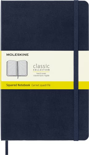 Moleskine - Klassisches Kariertes Notizbuch - Hardcover mit Elastischem Verschlussband - Farbe Saphirblau - Größe A5 13 x 21 cm - 208 Seiten