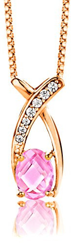 ByJoy - Collier avec Pendentif - Argent 925/1000 - Ovale - Rose - Saphir de synthèse - Femme