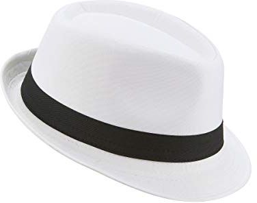 DEGUISE TOI - Chapeau Borsalino Blanc Bande Noire Adulte - Chapeau - Taille Unique - Blanc - Accessoires pour déguisement - Polyester - - Carnaval