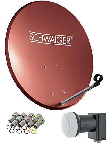 SCHWAIGER 494 Sistema Sat Set satélite Antena parabólica Twin LNB Digital 8X F-Plug 7mm Antena Sat de Aluminio Set Completo Rojo ladrillo 55 x 62 cm