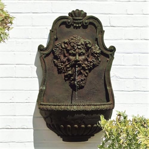 Primrose 83cm Bronze Finish Zeus Water Feature Garden Outdoor Wall Mounted Fountain with LED Lights