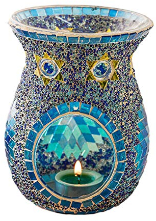 Garage-Pro Duftlampe Teelicht - Aromalampe aus exquisitem Glas mit türkischen Mustern, für Wachsschmelzen und ätherische Öle, Kerzenhalter, weiß, Kerzenbetrieben, für mittelgroße bis große Räume
