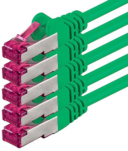 1m - verde - 5 piezas - CAT6a CAT 6a Ethernet LAN cable de red - SET 10 GB/s cable patch CAT6 S-FTP Doble blindado PIMF 500MHz libre de halógenos compatible con CAT5 CAT6a CAT7 CAT8