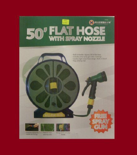 Flat Garden 50ft (15m) Hose Pipe Reel With Free 7 Dial Spray Gun Nozzle