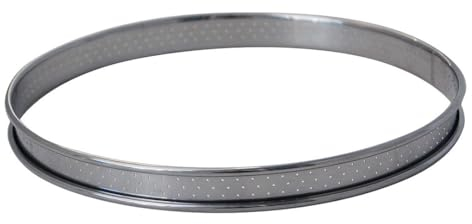 De Buyer - Cercle à tarte rond en inox perforé et bord roulé - 28 x 2 cm - Technologie AIR SYSTEM, Micro-Perforations pour Cuisson Rapide et Homogène, Résultat Croustillant et Savoureux