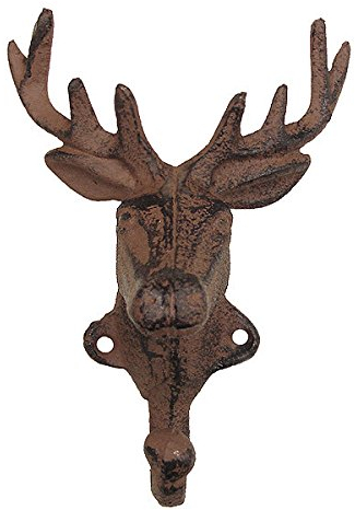 zeitzone Rustikaler Wandhaken Hirsch Garderobe Gusseisen Antik-Braun 15cm