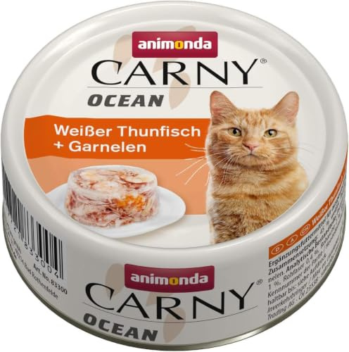 animonda Carny Ocean Weißer Thunfisch + Garnelen (12 x 80g), Katzenfutter nass für ausgewachsene Katzen, mit zartem Fischfilet, ohne Getreide ohne Zucker