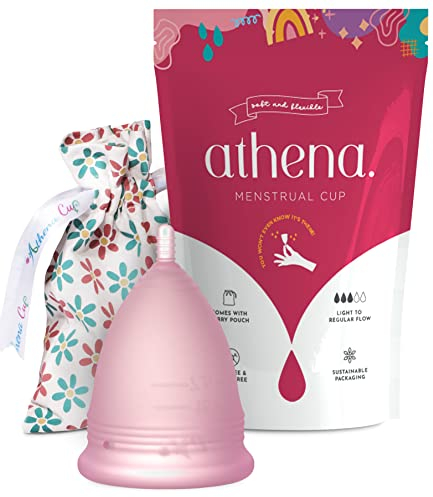 Coppetta Mestruale Athena Cup - Coppetta per Mestruazioni Ideale per Flusso Leggero e Regolare - Custodia Inclusa - Taglia 1, Rosa Trasparente - Alternativa Naturale ad Assorbenti e Tamponi