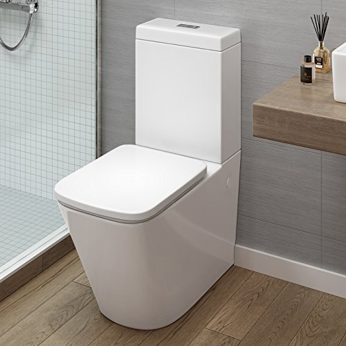 iBathUK | Modern Bathroom White Gloss Close Coupled Toilet Cistern Pan + Seat