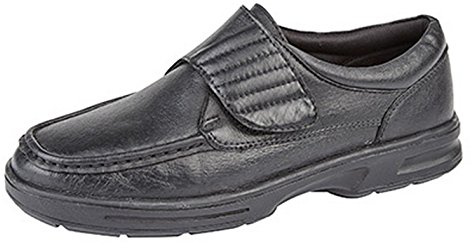 Dr Keller Mens Texas Real Leather Fuller Fitting Casual Shoes with Touch Fastening Black