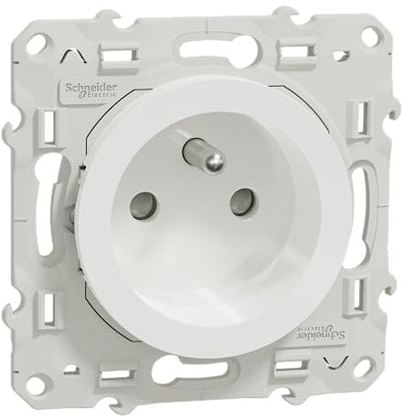 Schneider Electric S520059 Prise de courant avec terre 2 P+T avec éclipses Odace 230 V Blanc
