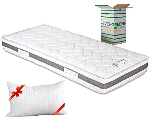 Evergreenweb ✅ Fjädermadrass 80 x 190 cm, 24 hög + minnesskum flingkudde gratis, ortopediskt kallskum, allergivänligt, anti-kvalsterskydd, luftspasse-band, ventilerande | BONNEL