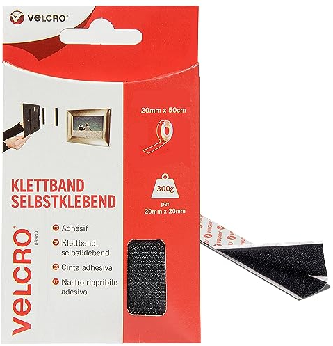 Velcro Marque, Ruban Adhésif Auto-Agrippant À Crochets Et Boucles, Qui Se Coupe À La Longueur Désirée & Parfait Pour La Décoration De Pièce, Maison, Bureau, Dans Le Garage, Noir 20 Mm X 50 Cm