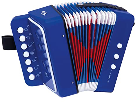 Bino & Mertens 86584 Akkordeon, Spielzeug für Kinder ab 3 Jahre, Kinderspielzeug (Kinder Musikinstrument mit 10 kleinen Tasten, buntes Tasteninstrument, optimal an Kinderhände angepasst, inkl. Gürtelschnalle), Blau