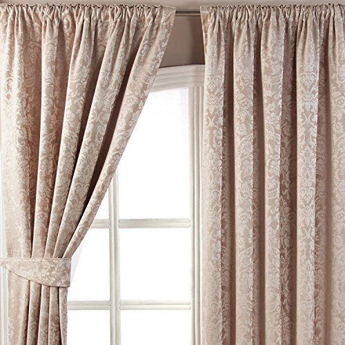 Homescapes Klassischer Samt Jacquard Vorhang Thermovorhang Kräuselband Latte Sand L 182 x B 165 cm Fertiggardinen blickdichte Vorhänge 2 Stück