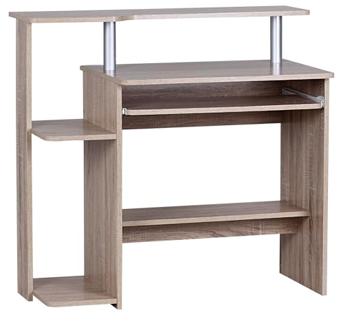 FineBuy Computertisch 94x90,5x48,5 cm Laptop Tisch Modern mit Tastaturauszug, PC-Tisch mit Drucker-Ablage platzsparend, Schreibtisch für kleine Räume mit Ablage, Laptoptisch Klein