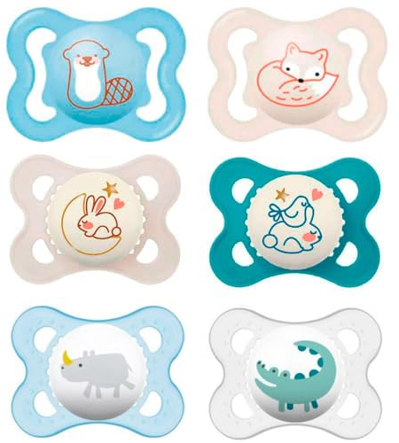 MAM Day & Night Skin Soft Silikon Schnuller 0-6 Boy // 6er Set // inkl. 3 Sterilisiertrasportboxen