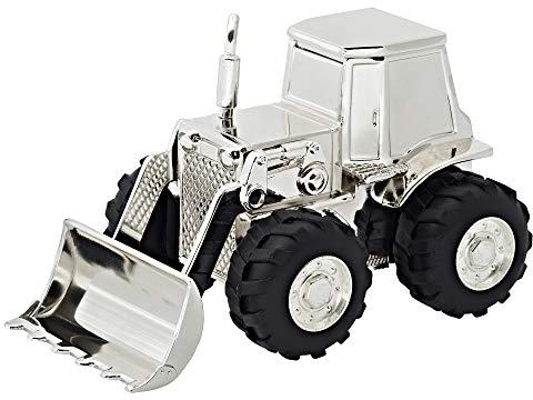EDZARD Spardose Traktor (H 9 cm) edel versilbert - Kinder Spardose als Trecker Spielzeug, Kinder Sparschwein, Sparkasse, Sparbüchse für Junge Jungen - als Geldgeschenk für Kinder, Männer, Landwirt