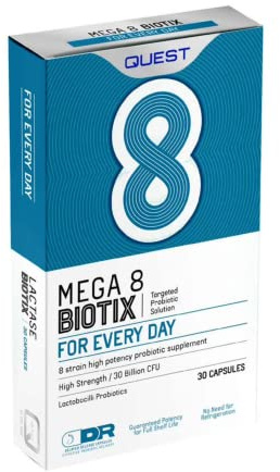 Quest Mega 8 Biotix Probiotic Capsules 30 Billion CFU for Immune & Digestive Support. Helps Restore Gut Friendly Bacteria & Regulate Immune Responses. (30 Capsules x 1 Pack)