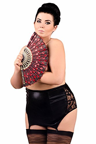 Klassischer wetlook-Strumpfhaltergürtel mit Spitze und Schnürung Retro Hüftgürtel Strumpfhalter in weiß von Andalea Dessous (42/44)