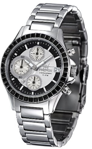 FIREFOX FFS177-102 schwarz Damenuhr Edelstahl Chronograph Zirkoniasteine massiv Edelstahl Sicherheitsfaltschließe 10 ATM Prüfdruck