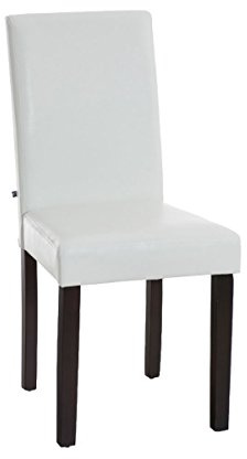 CLP Esszimmerstuhl Ina Mit Kunstlederbezug I Polsterstuhl Mit Holzgestell I Küchenstuhl Mit Bodenschonern, Farbe:weiß, Gestell Farbe:Dunkelbraun