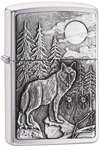 Zippo - Accendino Antivento in Metallo, duraturo, Funziona al Meglio con Liquido, Ricaricabile, Perfetto per Sigarette, sigari, Candele, Accendino Tascabile, Collezione Wolf