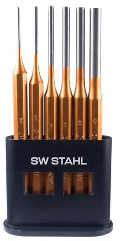 SW-Stahl 82625L Splinttreiber-Satz, 6-teilig, 2-8 mm Durchtreiber Set | Profi Austreiber aus Werkzeugstahl für Feinmechanik & Metallbau - Inklusive praktischem Kunststoffhalter zur Aufbewahrung