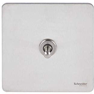 Schneider Electric Ultimate Screwless Flat Plate - Single Toggle 2 Way Light Switch, 16AX, GU1412TSS, Stainless Steel
