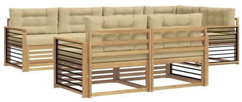 vidaXL Outdoor-Sofagarnitur mit Kissen 7 pcs Weiß und Beige Polyester, Garten Sofa, modernes Wohnzimmer, Robustes Möbel, Terrasse, Bequeme Lounge-Ecke