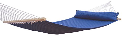 MacaMex California Doppelstabhängematte wetterfest gefüttert Uni blau mit Kissen