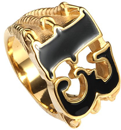 HIJONES Herren Jewellry Number 13 Solide Edelstahl Biker Ring Gold Größe 57