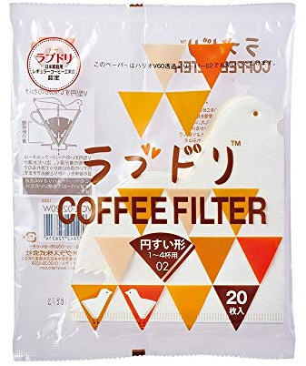 Hario V60 Love Bird - Filtros de café de papel biodegradables elegantes para goteros V60, compatibles con tamaño 02, blanco, paquete de 20