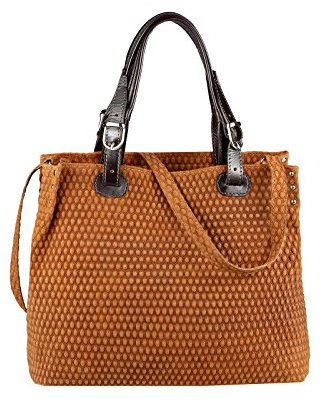OBC Made in Italy Damen Leder Tasche Handtasche Shopper Henkeltasche Beuteltasche Schultertasche Crossover Bowlingtasche Umhängetasche