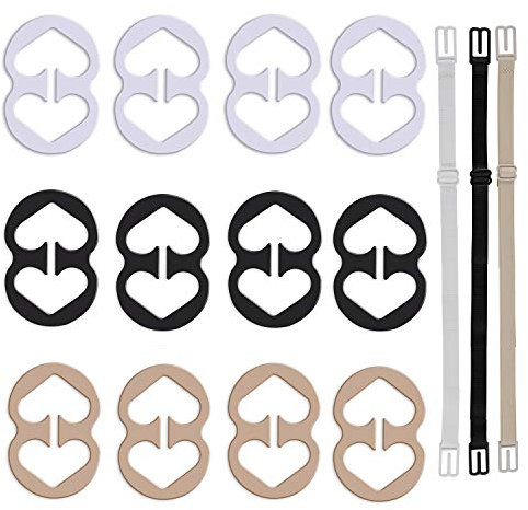 W-Plus Bra Strap Clips, Bra Clips to Make Racerback, Bra Strap Holders for Slip, Bra Strap Holder - Conceal Hide Straps - Cleavage Control, A-black-beige-white, Large