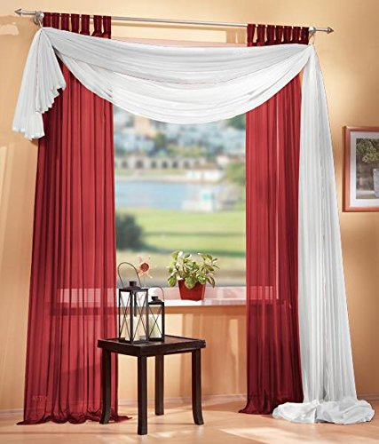 Gardinen Set, 2 x Schlaufenschal Voile, transparent, 245x140, Bordeaux, 1 x Voile Querbehang, Freihanddeko, 140x600, Weiß, 61000560