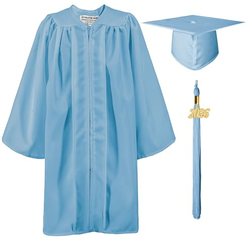 GraduationMall Matte Nursery Graduation Cap and Gown for Kids with 2026 Tassel Kindergarten Preschool Graduation Hat Skyblue 27(107-114cm)