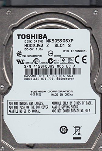 MK5059GSXP, A0/GN001U, HDD2J53 Z SL01 S, Toshiba 500GB SATA 2.5 Festplatte