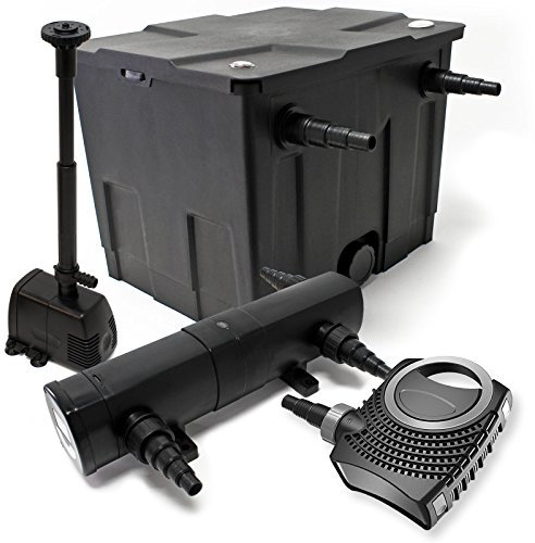 Wiltec Komplettset: CBF-350 Teichfilter bis 12000L Teichfilteranlage als Durchlauffilter, NEO10000 Teichpumpe 10000l/h 80W, CUV-236 Teichklärer UVC Klärer mit 36W, HJ-943 Springbrunnenpumpe 800l/h 16W