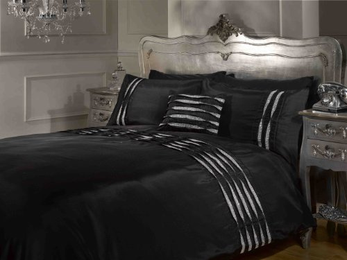 Rapport Home Belle Amie Diamante Luxury Style Duvet Cover Quilt Bedding Set with Matching Pillowcases, Black, Single