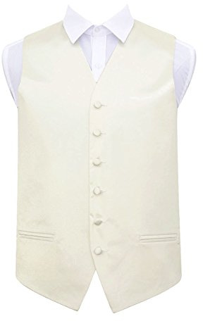 DQT Mens Plain Glossy Satin Classic Waistcoat - Wedding, Business & Formal Suit Vest - Ivory 40 (L)