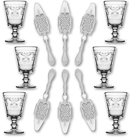 6X La Rochere Absinth Glas Versailles 200ml + 6X Absinth Löffel Antique