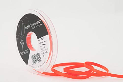 Berisfords Double FACE Poly Satin Ribbon, Flo Orange, 5 mm