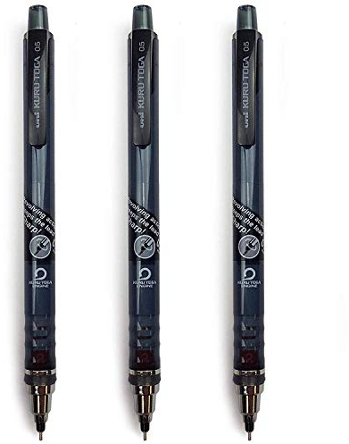 Kuru Toga 3 x Uni-Ball selbstschärfender mechanischer Bleistift, 0,5 mm, Rauchfass